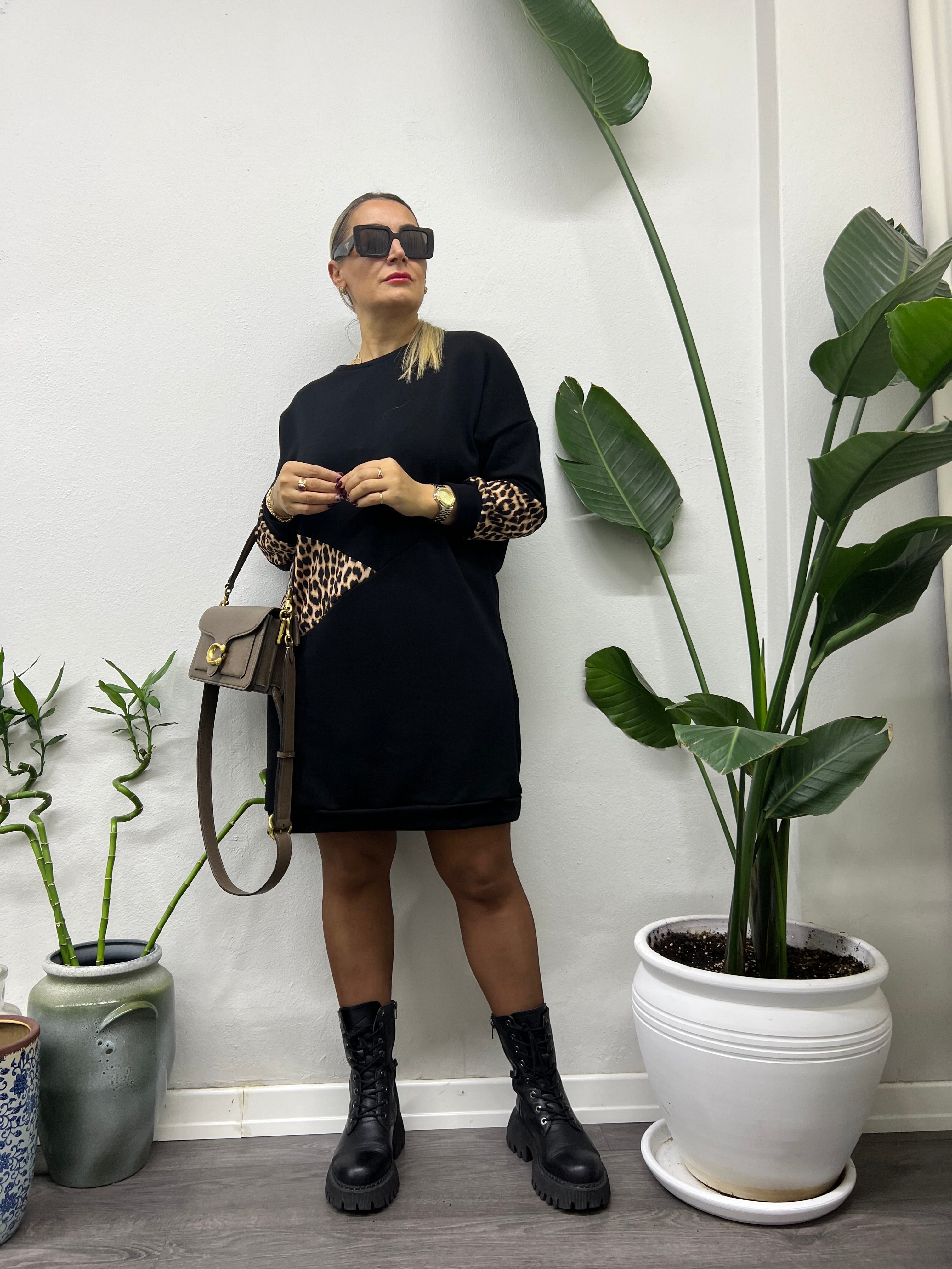A01644 leoparlı sweat elbise likra kumaş