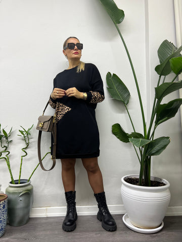 A01644 leoparlı sweat elbise likra kumaş
