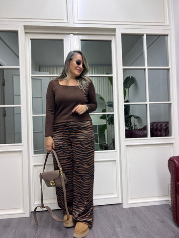 A02096 zebra desen beli lastikli pantolon