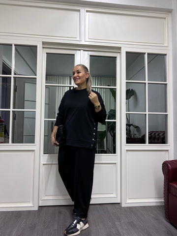 A02182 siyah çıtçıtlı modal kumaş eşofman takımı