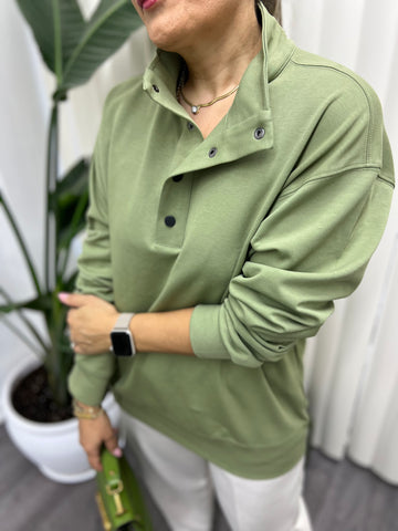 A01479 haki renk likra çıtçıtlı sweat
