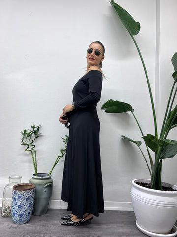 A01476 Madonna yaka yırtmaçlı likra maxi elbise