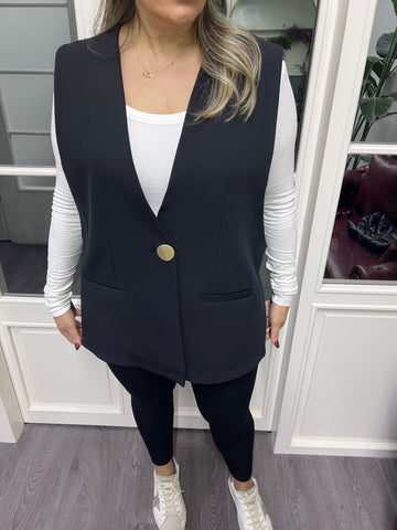 A02228 siyah tek düğmeli yelek