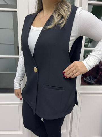 A02228 siyah tek düğmeli yelek