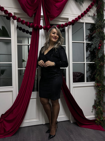 A02196 kruvaze parlak kadife likralı elbise