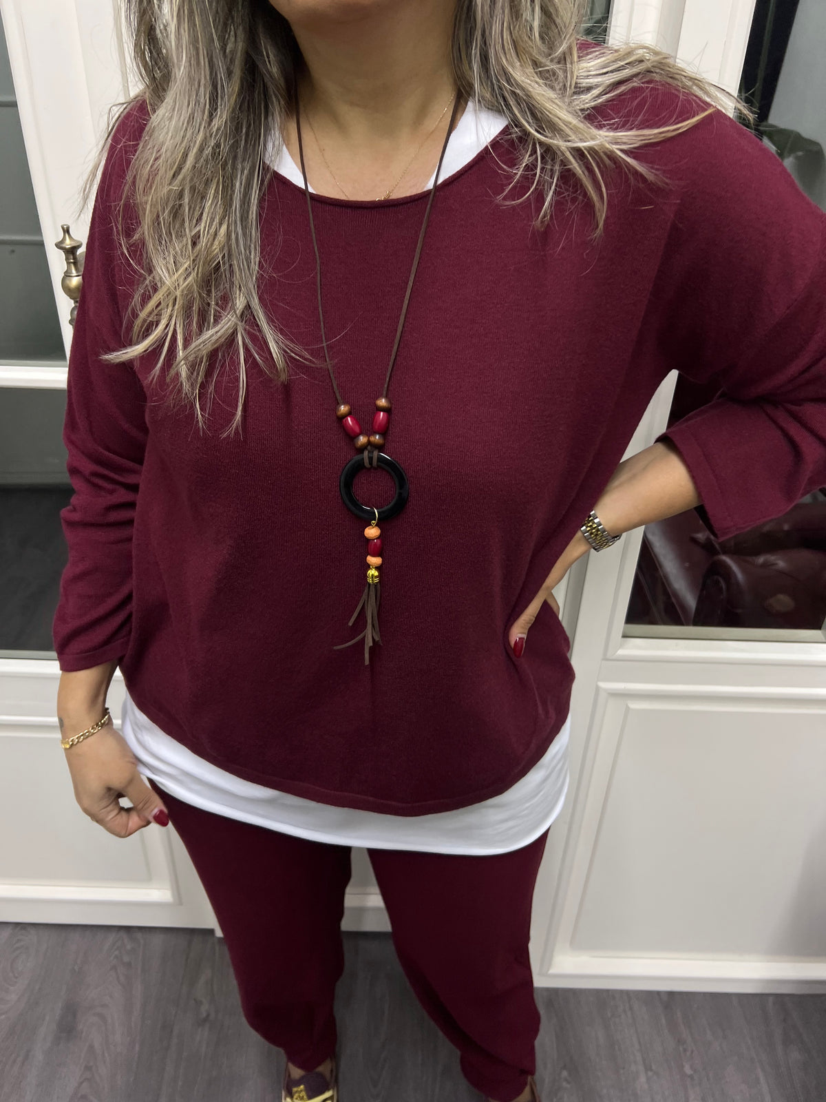 A02170 bordo standart beden triko set