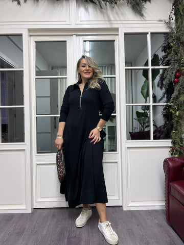 A02260 yakalı fermuarlı elbise