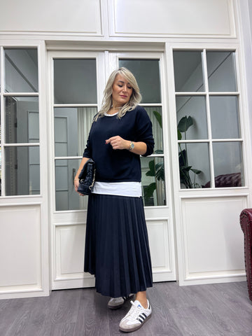 A02136 kemerli pliseli etek