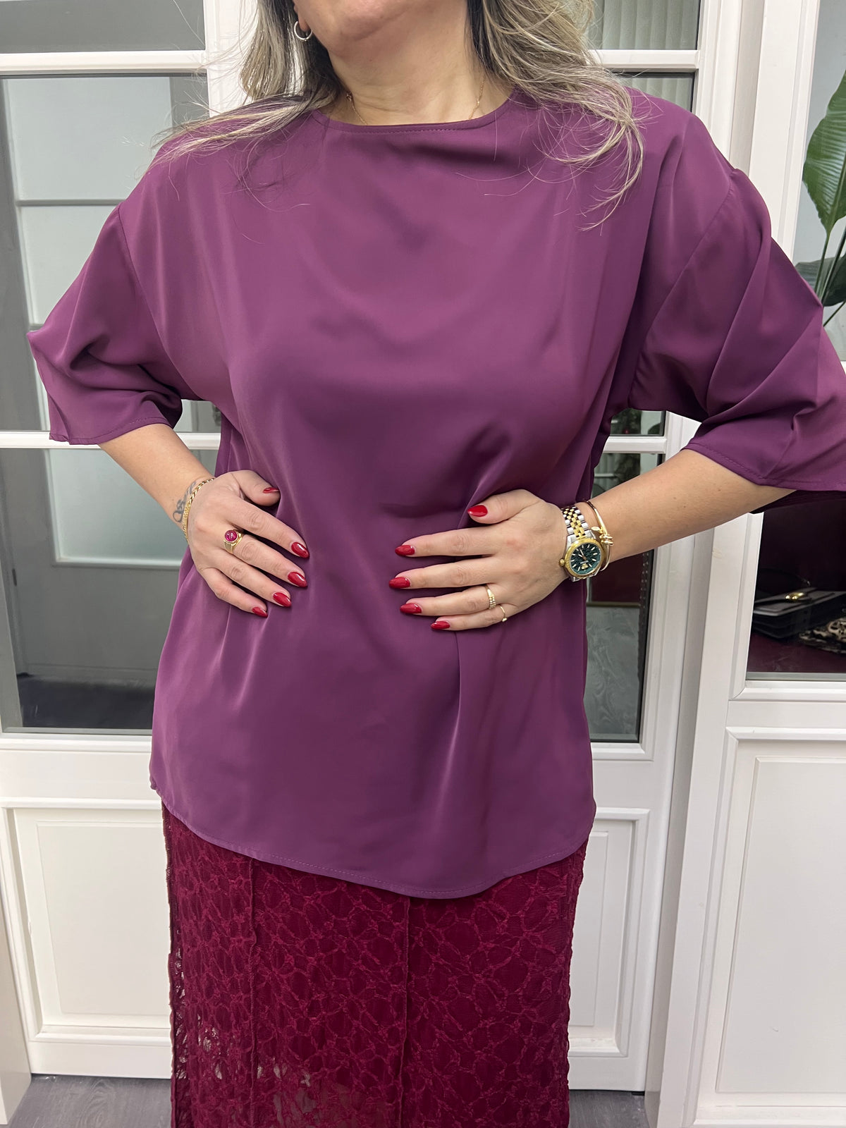 A02332 bordo vatkalı bluz