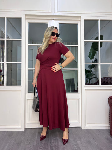 A02487 bordo likralı modal Çan elbise