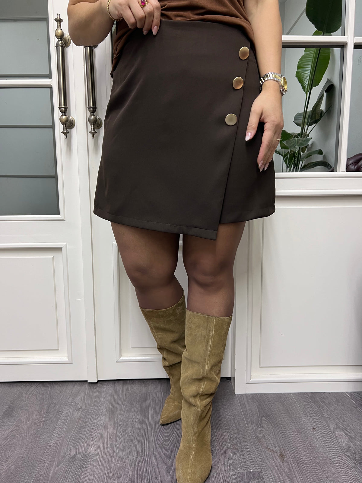 A02264 kahve düğmeli şort etek