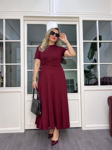 A02487 bordo likralı modal Çan elbise