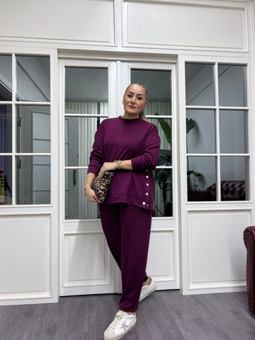 A02185 bordo çıtçıtlı modal kumaş eşofman takımı