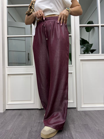 A01938 beli lastikli bol bordo pantolon