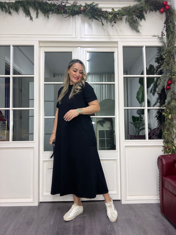 A02371 likralı cepli midi boy elbise