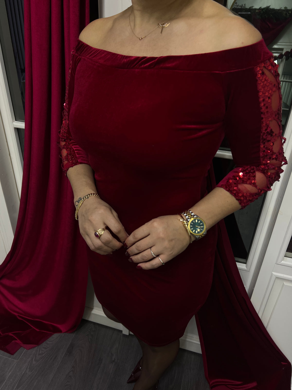 A02204  bordo kadife madonna elbise