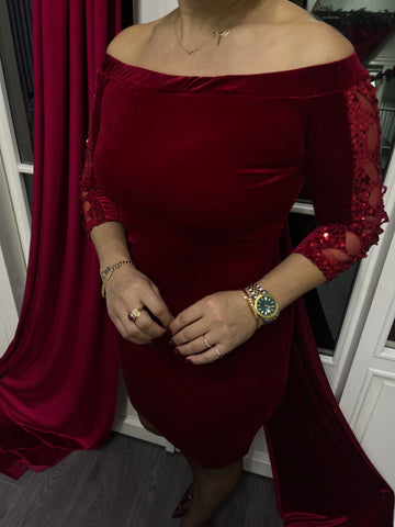 A02204  bordo kadife madonna elbise