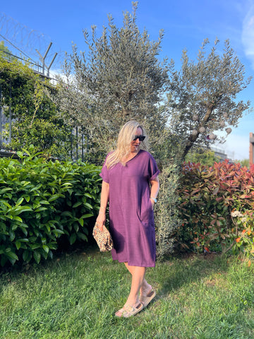 A02476 purple V-neck ayrobin with necklace