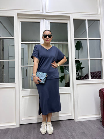 A01857 antrasit likralı modal kumaş takım