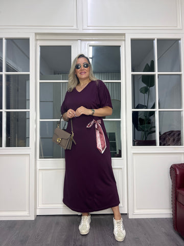 A02632 bordo yanı bağlamalı modal kumaş likralı elbise