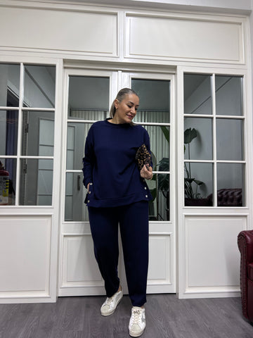 A02184 lacivert çıtçıtlı modal kumaş eşofman takımı