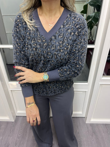 A02142 gri leopar standart beden kazak