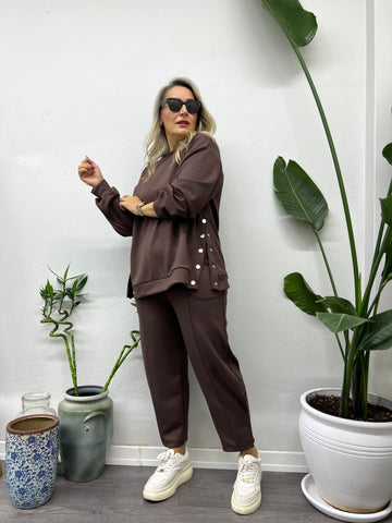 A01601 kahve likralı modal kumaş eşofman