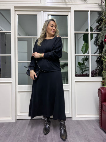 A02238 siyah bluz elbise takım