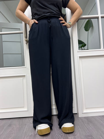 A01808 beli lastikli viskon kumaş pantolon