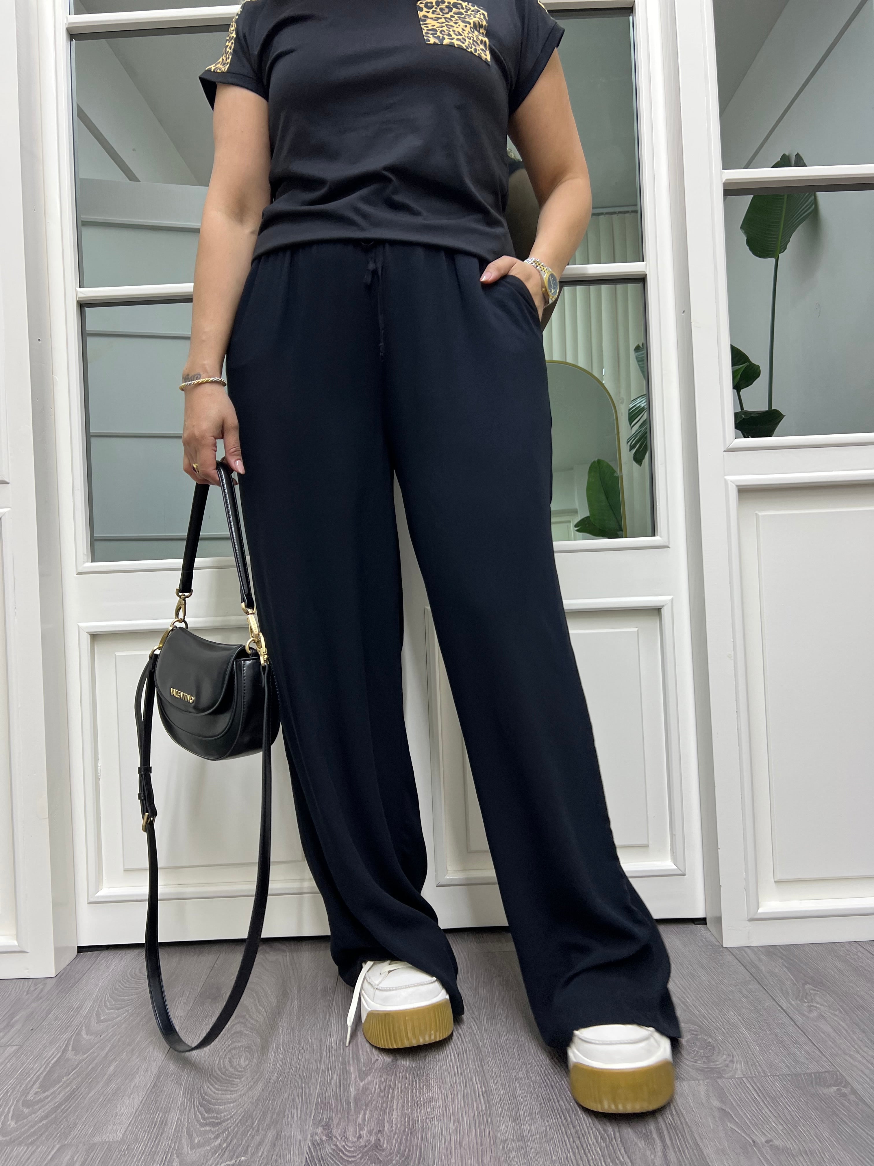 A01808 beli lastikli viskon kumaş pantolon