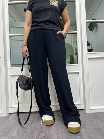 A01808 beli lastikli viskon kumaş pantolon