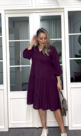 A02317 bordo ipli owersize viskon elbise