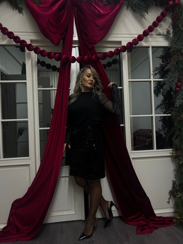 A02198 siyah payetli likralı etek