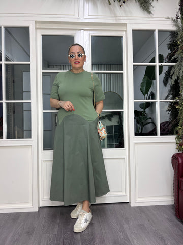 A02497 haki eteği poplin elbise