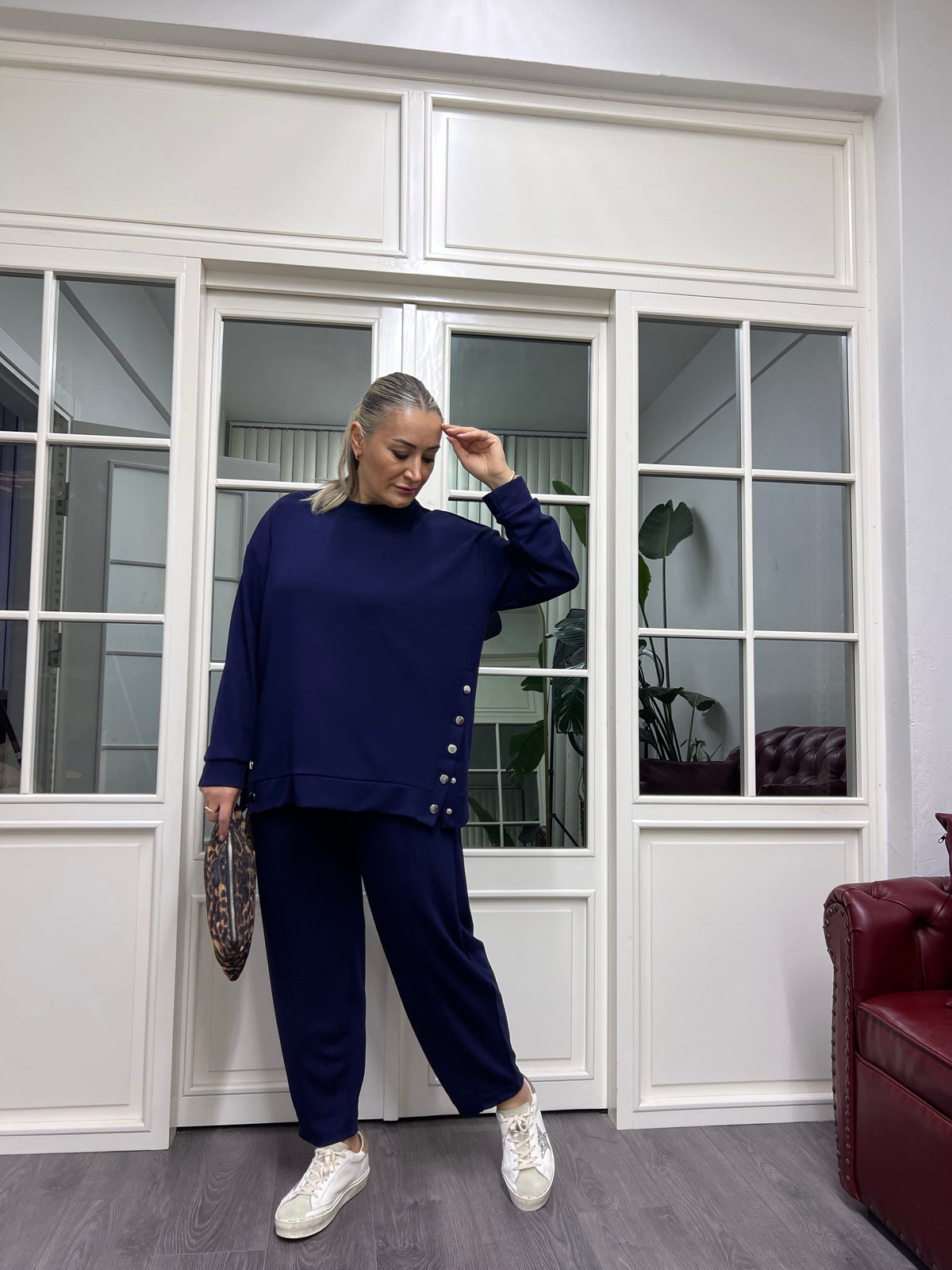 A02184 lacivert çıtçıtlı modal kumaş eşofman takımı