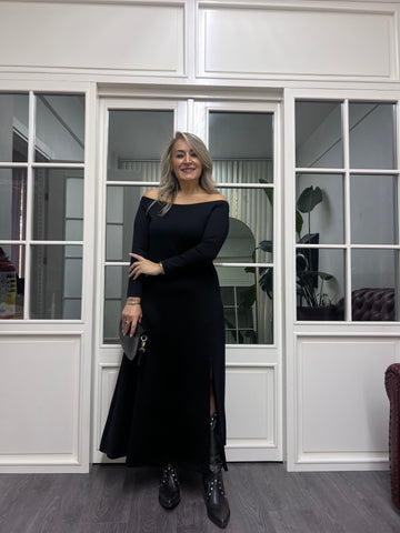 A02172 siyah modal kumaş madonna elbise