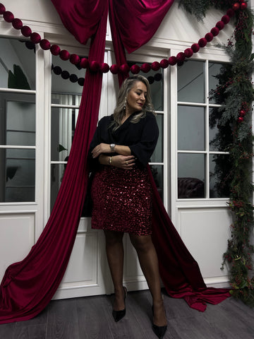 A02197 bordo payetli etek