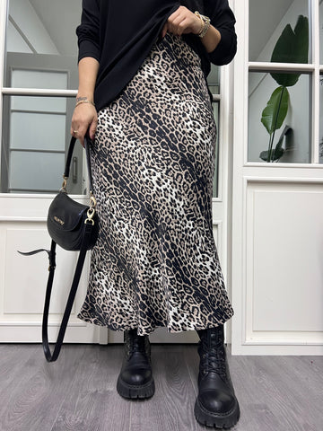 A02216 leopar crep saten etek