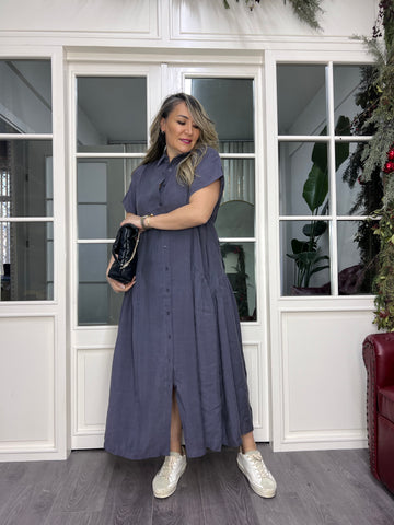 A02389 grey tencel fabric maxi dress