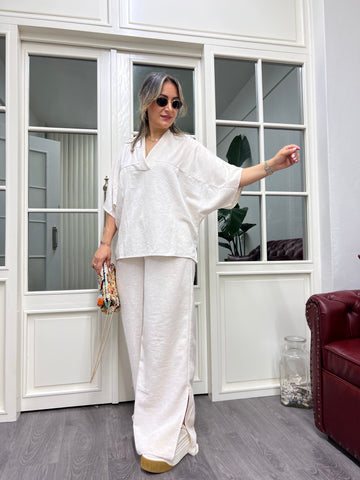 A01956 krem rengi keten takım