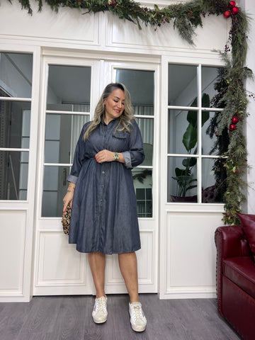 A02330 antrasit beli bağcıklı tensel elbise