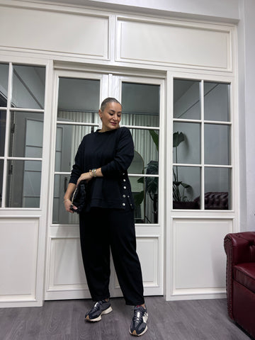 A02182 siyah çıtçıtlı modal kumaş eşofman takımı