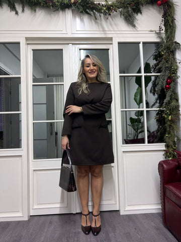 A02258 acı kahve fiyonklu elbise