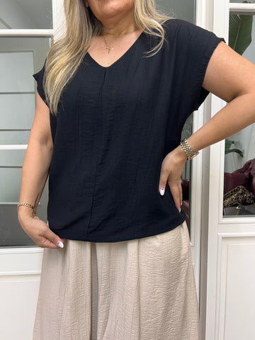 A02633 siyah tensel çilek kumaş bluz
