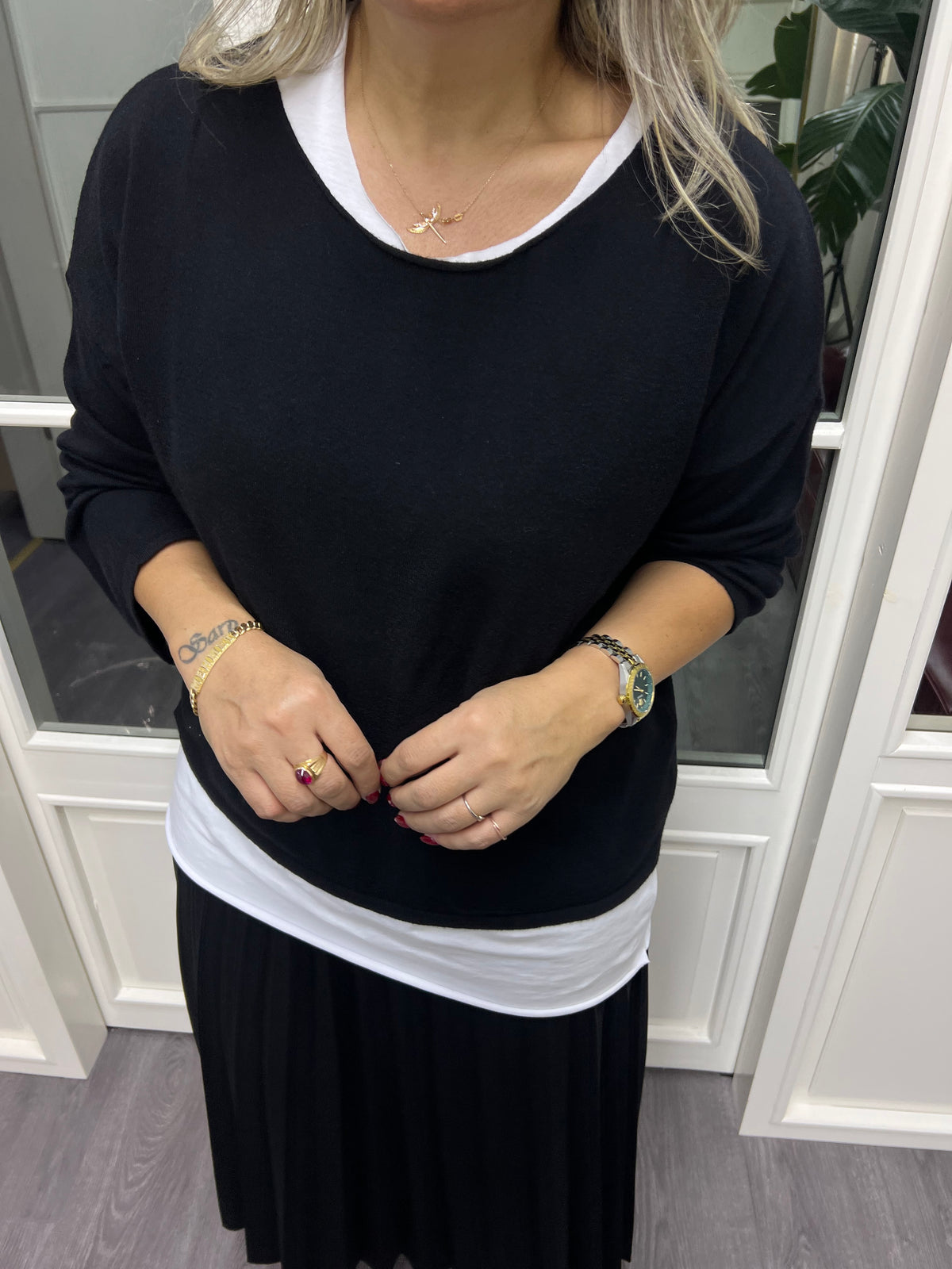 A02135 kolyeli ikili standart beden triko