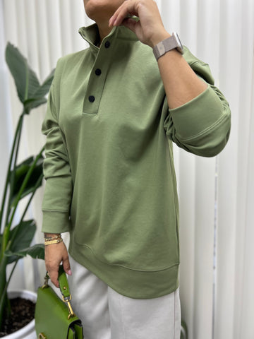 A01479 haki renk likra çıtçıtlı sweat
