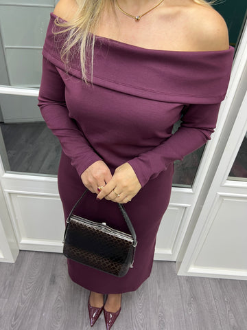 A01651 bordo modal kumaş madonna elbise