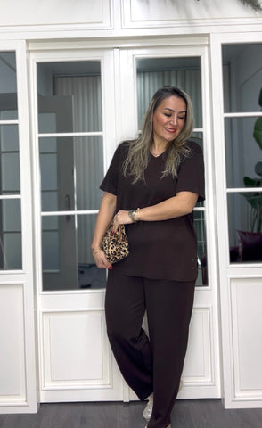 A02312 kahve modal kumaş eşofman takımı