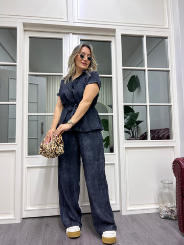 A01926 beli lastikli crep kumaş takım