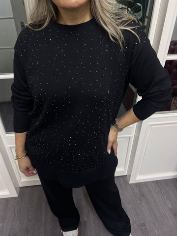 A02180 taşlı likralı modal kumaş sweat